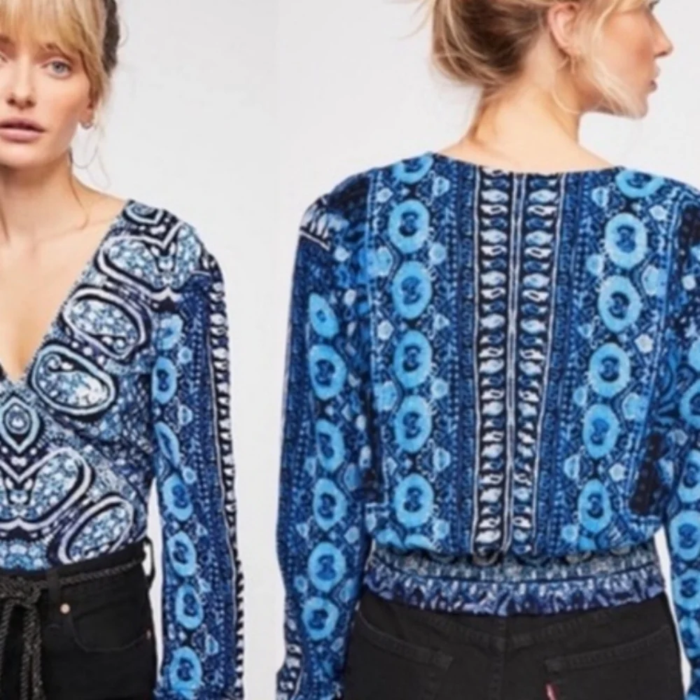 Free People Blue Wild & Free Cropped Blouse XS